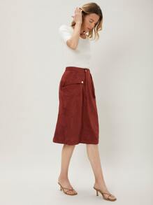 MOTF PREMIUM SUEDETTE A-LINE SKIRT - Rust Brown - View 9