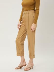 MOTF PREMIUM VISCOSE CROPPED STRAIGHT LEG TROUSERS - Khaki - View 7