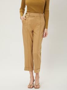 MOTF PREMIUM VISCOSE CROPPED STRAIGHT LEG TROUSERS - Khaki - View 8