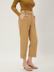 MOTF PREMIUM VISCOSE CROPPED STRAIGHT LEG TROUSERS - Khaki - View 9
