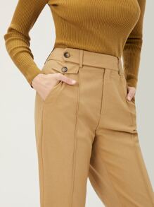 MOTF PREMIUM VISCOSE CROPPED STRAIGHT LEG TROUSERS - Khaki - View 10
