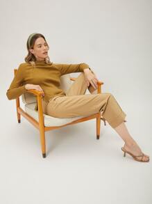 MOTF PREMIUM VISCOSE CROPPED STRAIGHT LEG TROUSERS - Khaki - View 11