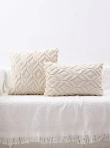1pc Plush Pillow Cover Without Filler - Beige - View 1