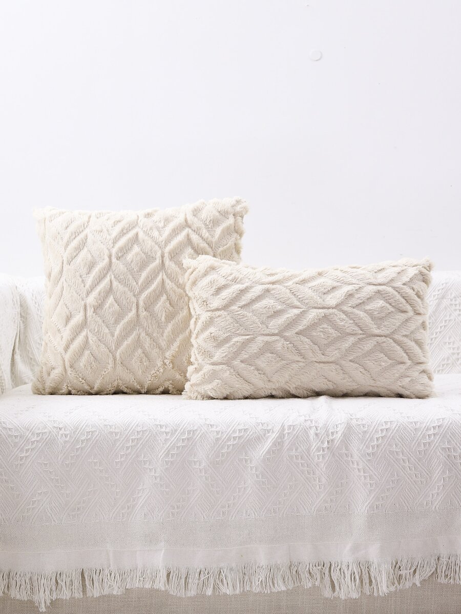 1pc Plush Pillow Cover Without Filler - Beige - View 1