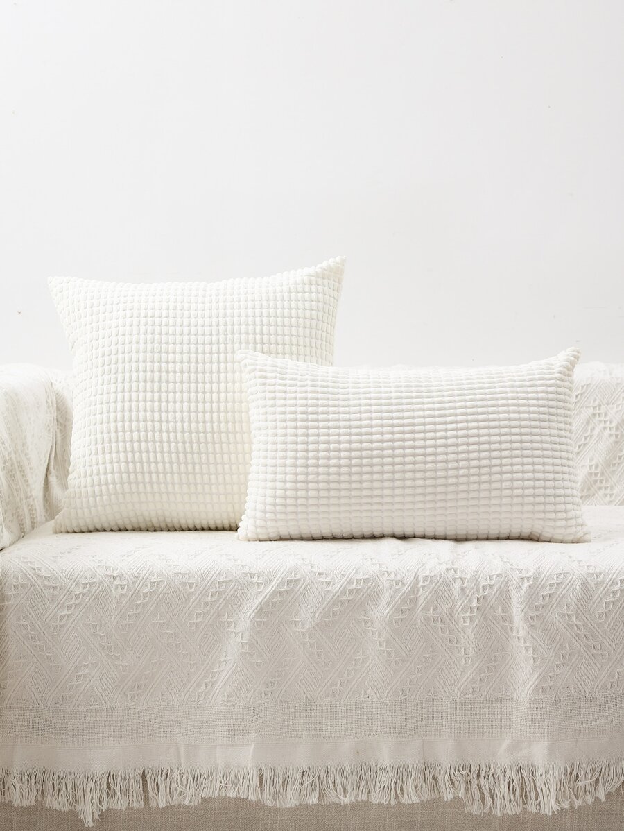 1pc Plain Pillow Cover Without Filler - White - View 1