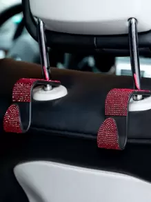 2 piezas Gancho con diseño de diamante de imitación de parte trasera de asiento de coche