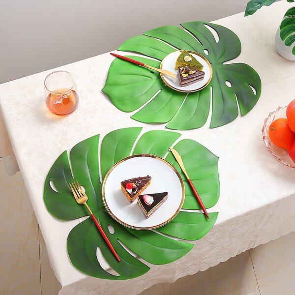 

1pc Leaf Shaped Place Mat, Green