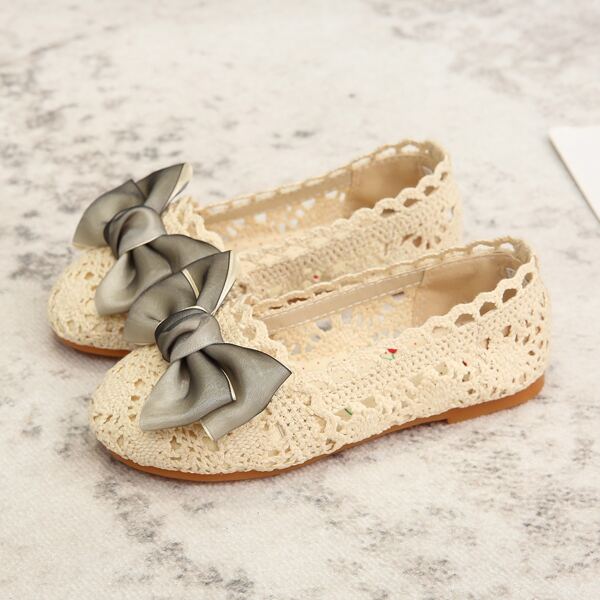 

Girls Bow Decor Knit Slip On Flats, Beige