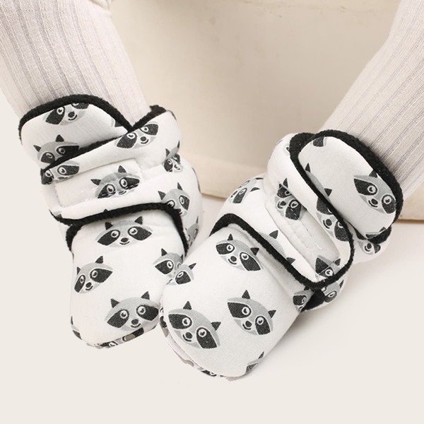 

Baby Cartoon Graphic Velcro Strap Boots, Black and white