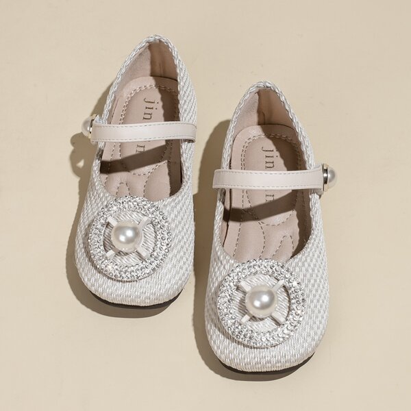 

Girls Rhinestone & Faux Pearl Decor Mary Janes, Apricot
