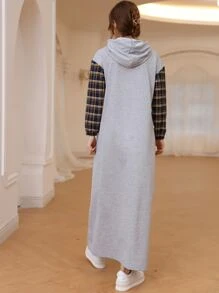 Mulvari فستان قميص ثقيل مقنع برباط بلوحة ترتان متباين