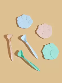 2 件/套随机颜色宠物罐盖盖子和勺子，爪印设计硅胶盖密封盖适用于大多数狗/猫罐头食品 - 彩色 - 查看 1