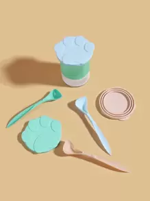 2 件/套随机颜色宠物罐盖盖子和勺子，爪印设计硅胶盖密封盖适用于大多数狗/猫罐头食品 - 彩色 - 查看 3