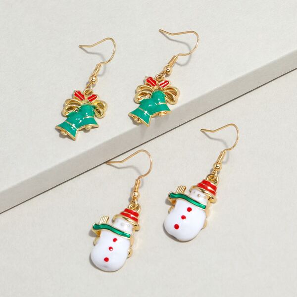

2pairs Christmas Bell Drop Earrings, Multicolor