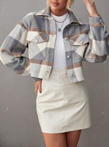 Chiquease Plaid Print Drop Shoulder Crop Overcoat - Multicolor - View 1