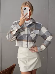 Chiquease Plaid Print Drop Shoulder Crop Overcoat - Multicolor - View 6