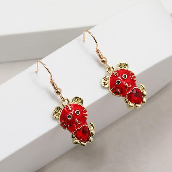 

Cartoon Tiger Drop Earrings, Red