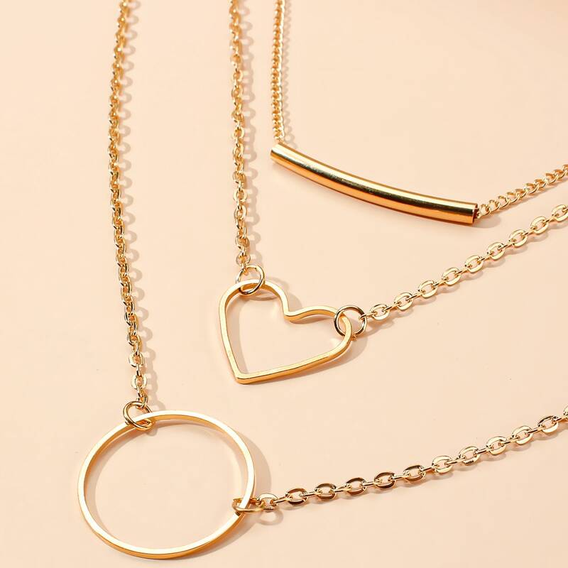 

Ring Decor Layered Chain Necklace, Gold