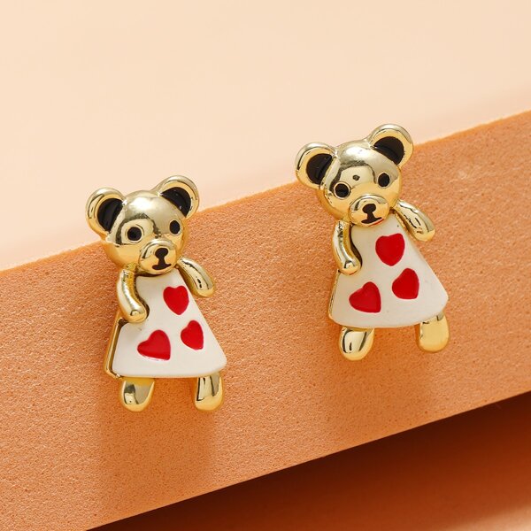 

Cartoon Bear Stud Earrings, Multicolor
