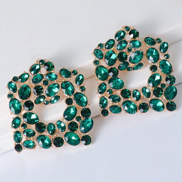 

Rhinestone Decor Earrings, Green
