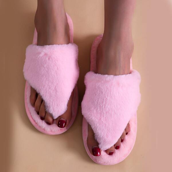 

Minimalist Fluffy Thong Slippers, Pink