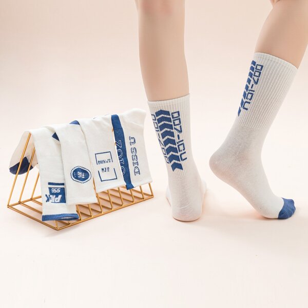

5pairs Letter Graphic Crew Socks, Multicolor