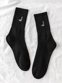 Embroidered Animal Socks - Black - View 1