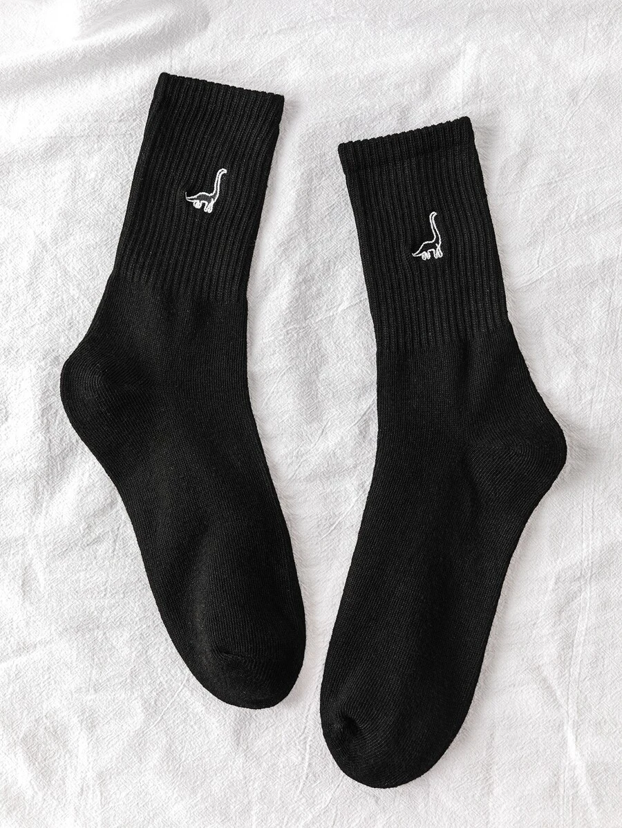 Embroidered Animal Socks - Black - View 1