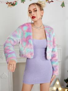 SHEIN Áo khoác giả lông nữ Khối Màu Hấp dẫn - Nhiều màu - Xem 2