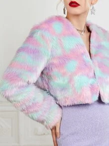 SHEIN Áo khoác giả lông nữ Khối Màu Hấp dẫn - Nhiều màu - Xem 1