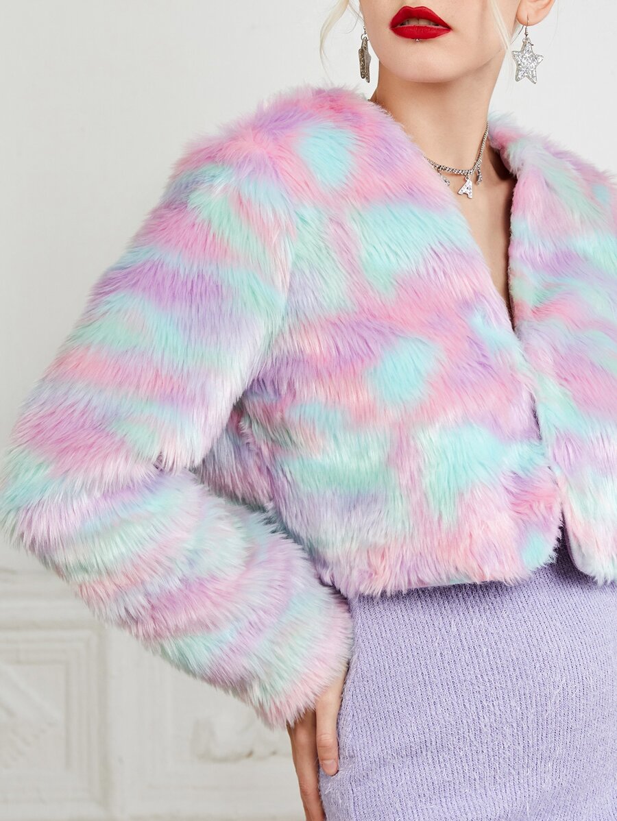 SHEIN Áo khoác giả lông nữ Khối Màu Hấp dẫn - Nhiều màu - Xem 1