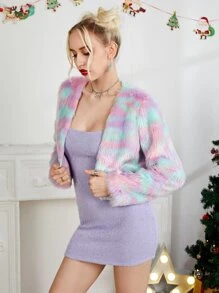 SHEIN Áo khoác giả lông nữ Khối Màu Hấp dẫn - Nhiều màu - Xem 5
