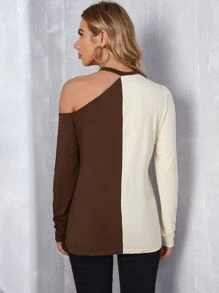 SHEIN Maternity Two Tone Cut Out Shoulder Tee - Multicolor - View 2