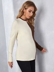 SHEIN Maternity Two Tone Cut Out Shoulder Tee - Multicolor - View 4