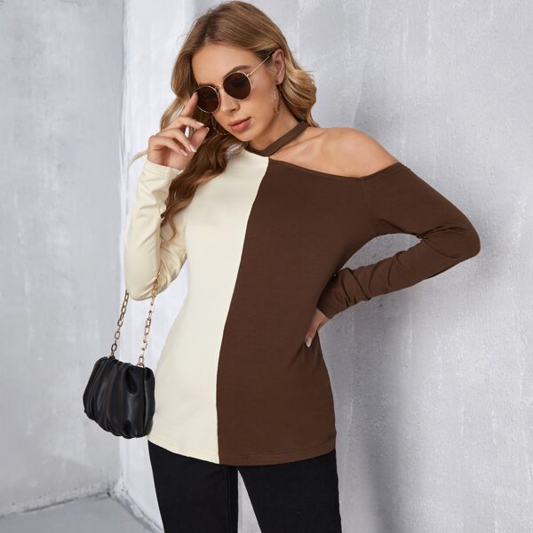 

Maternity Two Tone Cut Out Shoulder Tee, Multicolor