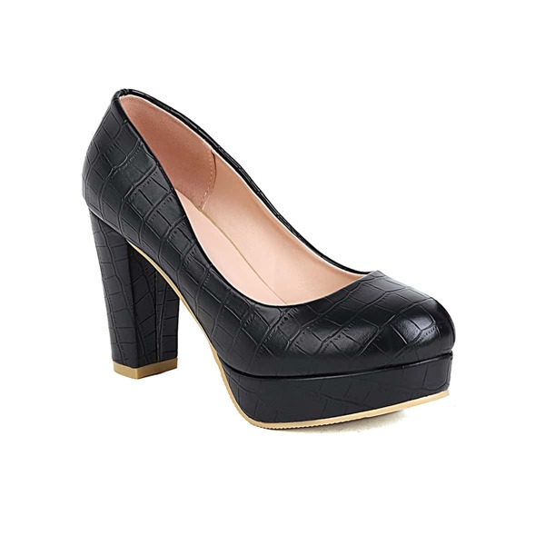 

Croc Embossed Platform Heeled Pumps, Black