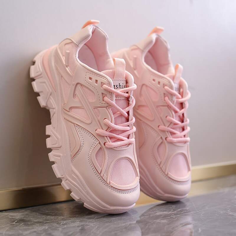 

Minimalist Lace Up Front Chunky Sneakers, Pink