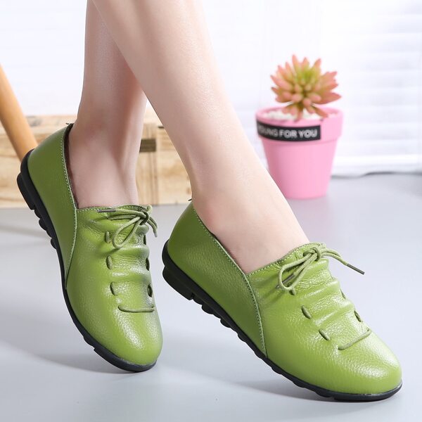 

Minimalist Ruched Design Lace Up Front Leather Flats, Green