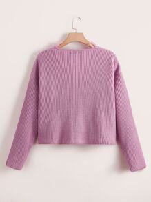 SHEIN Unity Plus Drop Shoulder Fringe Wrap Jumper - Lilac Purple - View 2