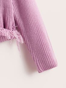 SHEIN Unity Plus Drop Shoulder Fringe Wrap Jumper - Lilac Purple - View 3