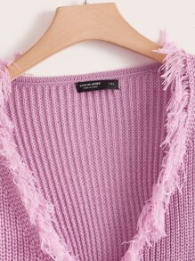 SHEIN Unity Plus Drop Shoulder Fringe Wrap Jumper - Lilac Purple - View 4