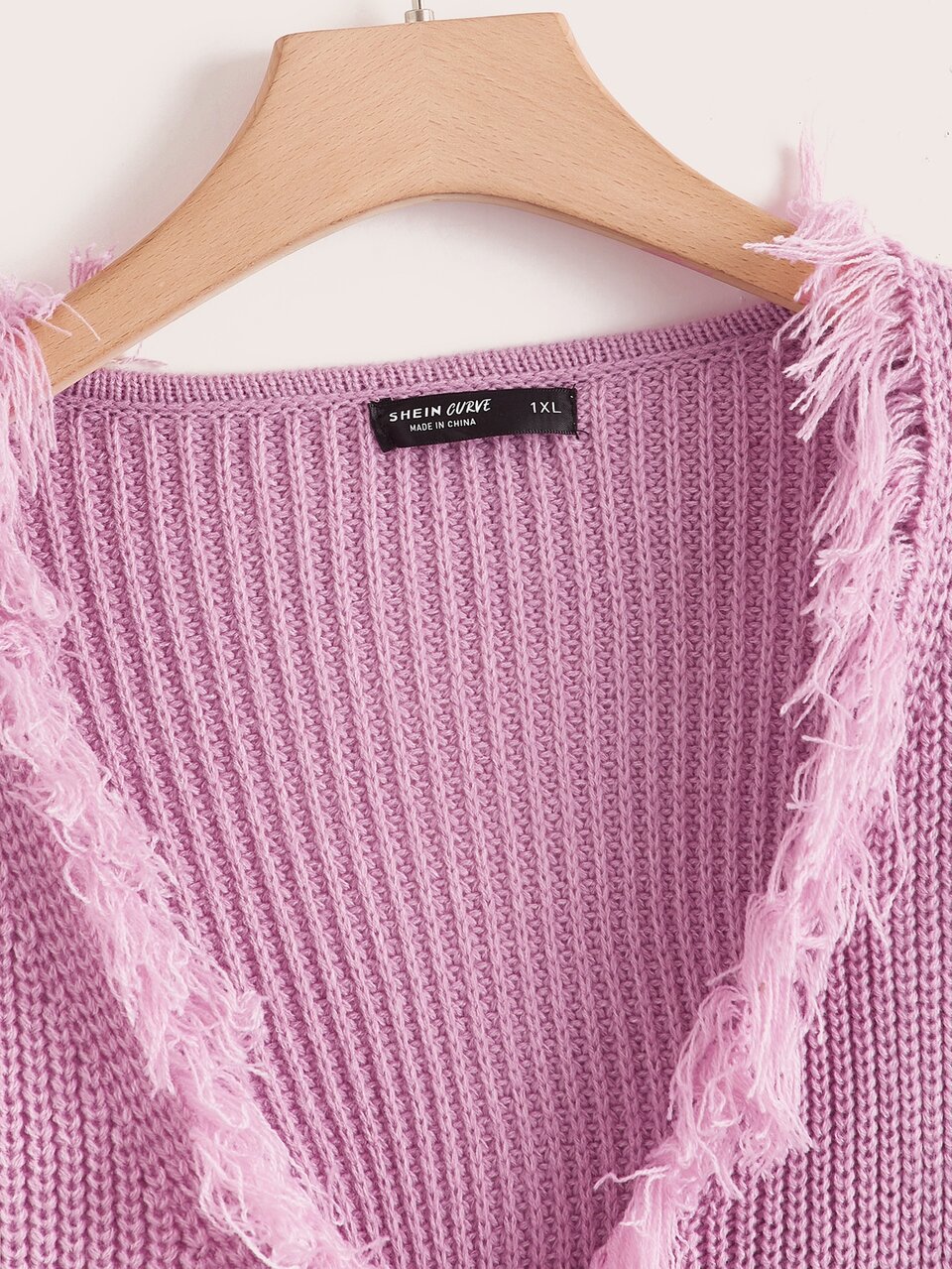Plus Drop Shoulder Fringe Wrap Sweater