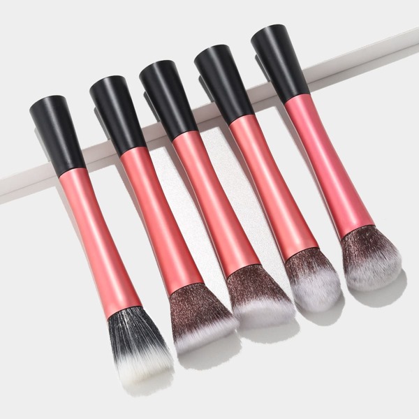 

5pcs Color Block Makeup Brush Set, Red