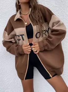 Muchica Cazadora con estampado de letra de dos tonos de hombros caídos