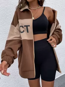 Muchica Cazadora con estampado de letra de dos tonos de hombros caídos