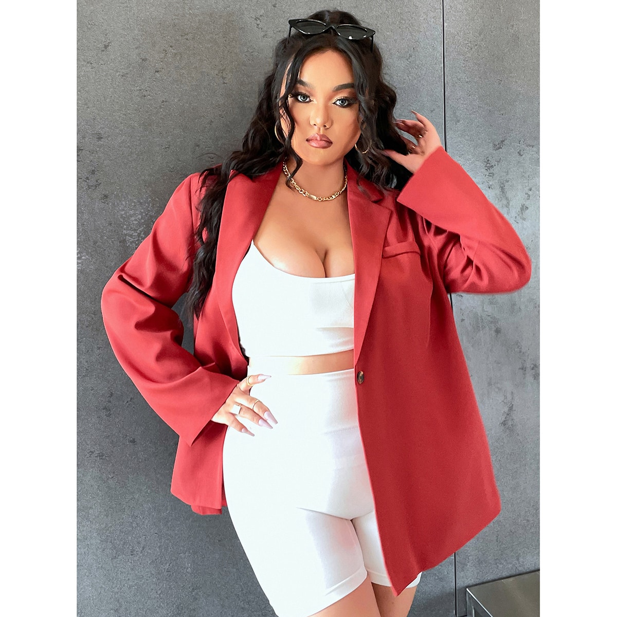 размера плюс Пиджак с одной пуговицей с лацканами