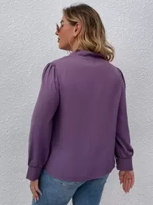 SHEIN LUNE 大碼繫帶領泡泡袖襯衫 - 淡紫色 - 查看 2