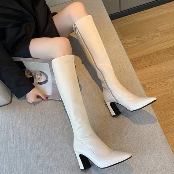 

Side Zipper Chunky Classic Boots, Apricot