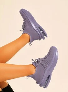 Cuccoo Knit Detail Lace-up Front Running Shoes - Purple - View 2