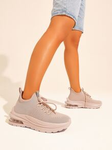 Knit Detail Lace-Up Front Running Shoes Sports Shoes Casual Shoes - Dusty Pink - View 1